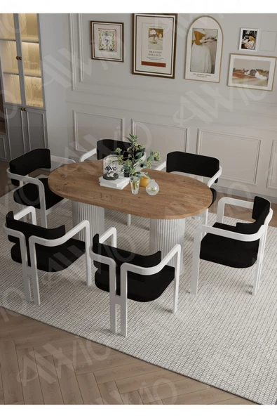 AVVİO ROMEO  Ptt Lake Mdf Ayak 6'lı Tokyo Metal Demonte Sandalye 80x160 Masa Sandalye Takımı