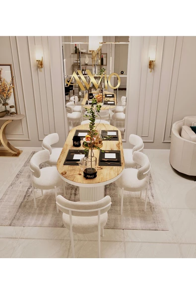AVVİO Veyron Teddy Sandalye 80x140 Yemek Masası Mutfak Masası 6 Sandalyeli Masa Sandalye Takım - Resim 2