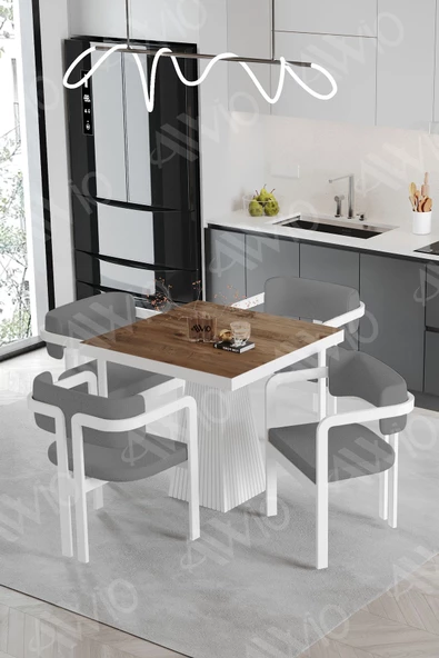 AVVİO BİANCO Lake Mdf Ayak Tokyo Demonte Sandalye 80x80 Yemek Masası Mutfak Masası 4 Kişilik