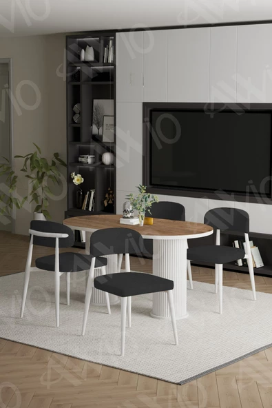 AVVİO ALESSA  Beyaz PTT Ayak Polo Metal Sandalye 80X140 Yemek Masası Mutfak Masası Masa Sandalye Takımı - Resim 2