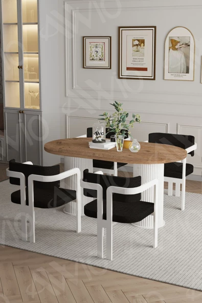 AVVİO Caren Ptt Lake Mdf Ayak 4'lü Tokyo Metal Demonte Sandalye 80x140 Masa Sandalye Takımı - Resim 2