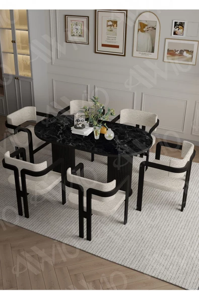 AVVİO Calina Ptt Lake Mdf Ayak 6'lı Tokyo Metal Demonte Sandalye 80x160 Masa Sandalye Takımı