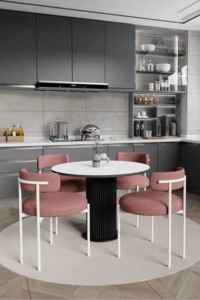 AVVİO SWEET PİNK DREAMS PTT Lake MDF Ayak 4'lü Teddy Sandalye 90X90 Masa Sandalye Takımı ( BUKLE KUMAŞ) ürün görseli