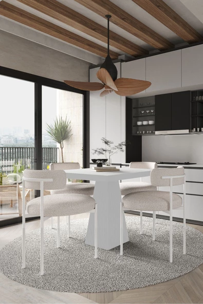 AVVİO Mayer  Beyaz Lake MDF Ayak  90x90 Yemek Masası Mutfak Masası 4 Kişilik Masa Takımı Teddy Sandalye - Resim 2