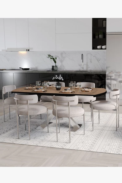 AVVİO Wella Lak Panel 80x130 Açılır Yemek Masası Mutfak Masası 6 Kişilik Masa Sandalye Takımı ürün görseli