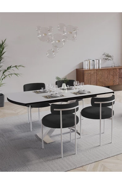 AVVİO PIERO 80x130 Açılır Yemek Masası Mutfak Masası 4 Kişilik Masa Sandalye Takımı - Resim 2