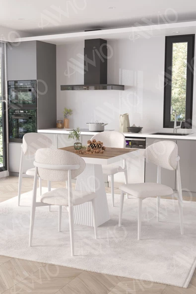 AVVİO Essen Beyaz Polo Metal Sandalye 90X90 Kare  Yemek Masası Mutfak Masası Masa Sandalye Takımı ürün görseli