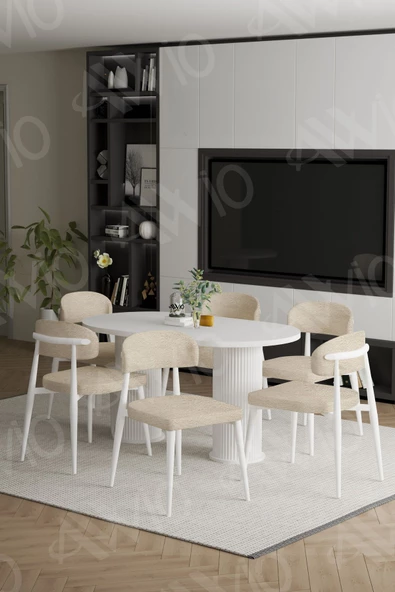 AVVİO PTT Ayak  BEYAZ Polo Metal Sandalye 80X160 Yemek Masası Mutfak Masası Masa Sandalye Takımı - Resim 2