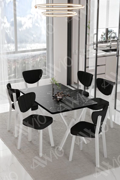 AVVİO RİTA BEYAZ   ELMA Sandalye 80x140 Yemek Masası Mutfak Masası 6 Kişilik Masa Sandalye Takım - Resim 2