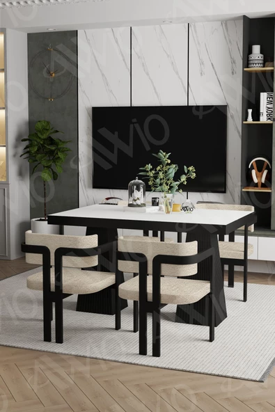 AVVİO Marble Lake Mdf Ayak Tokyo Demonte Sandalye 80x120 Yemek Masası Mutfak Masası 4 Kişilik - Resim 2