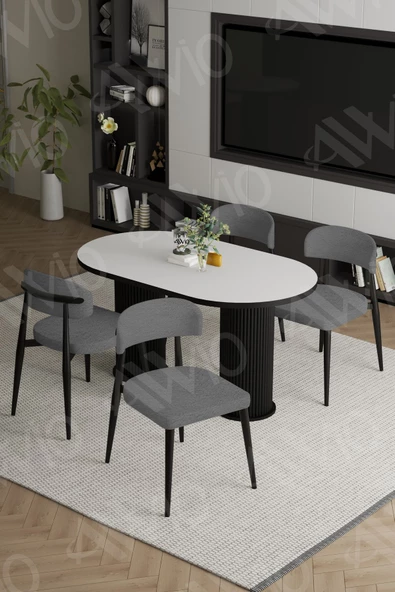 AVVİO SOPHİA  PTT Ayak  Siyah Polo Metal Sandalye 80X140 Yemek Masası Mutfak Masası Masa Sandalye Takımı ürün görseli