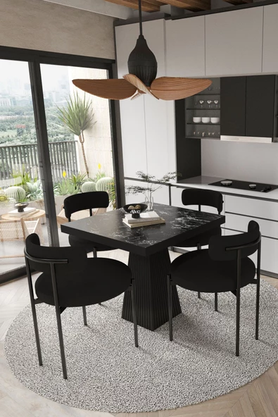 AVVİO Lago Siyah Lake Mdf Ayak 80x80 Yemek Masası Mutfak Masası 4 Kişilik Masa Takımı Teddy Sandalye ürün görseli