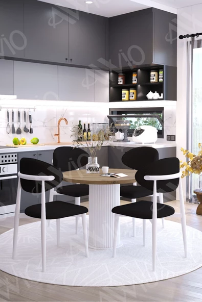 AVVİO ALDO PTT Ayak BEYAZ Polo Metal Sandalye 90X90 Yemek Masası Mutfak Masası Masa Sandalye Takımı - Resim 2