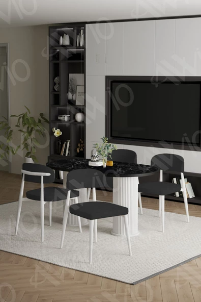 AVVİO ALESSA  Beyaz PTT Ayak Polo Metal Sandalye 80X140 Yemek Masası Mutfak Masası Masa Sandalye Takımı - Resim 2