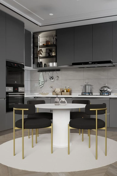 AVVİO LOREA  PTT Lake MDF Ayak 4'lü Teddy Sandalye 90X90  Masa Sandalye Takımı ( SANDALYE  BUKLE KUMAŞ) - Resim 2