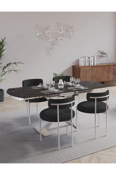 AVVİO PIERO 80x130 Açılır Yemek Masası Mutfak Masası 4 Kişilik Masa Sandalye Takımı ürün görseli