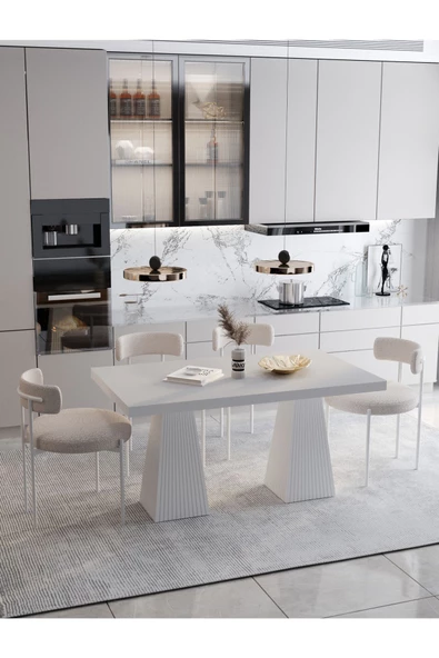 AVVİO FİARE Lake MDF Ayak Teddy Sandalye 80x140 Yemek Masası Mutfak Masası 4 Kişilik Masa Sandalye Takım ürün görseli