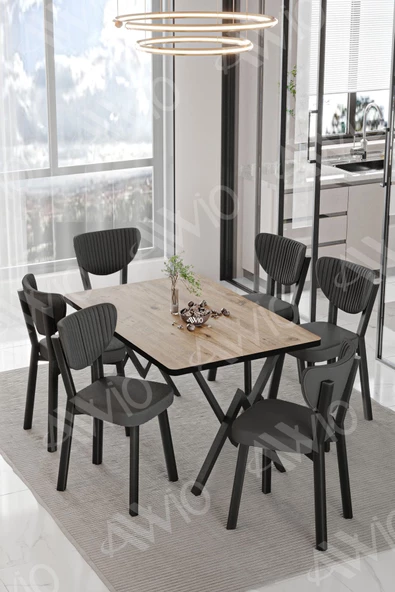 AVVİO VİNA ELMA Sandalye 80x140 Yemek Masası Mutfak Masası 6 Kişilik Masa Sandalye Takım - Resim 2