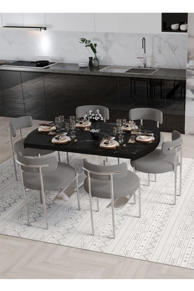 AVVİO Wella Lak Panel 80x130 Açılır Yemek Masası Mutfak Masası 6 Kişilik Masa Sandalye Takımı - Resim 2