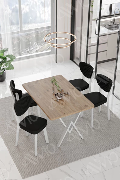 AVVİO Senta Beyaz Elma Sandalye 80x120 Yemek Masası Mutfak Masası 4 Kişilik Masa Sandalye Takımı ürün görseli