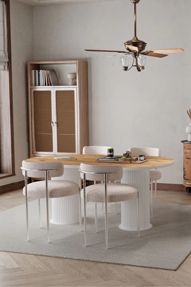 AVVİO Daici Beyaz PTT Ayak 80X160 Yemek Masası Mutfak Masası Masa TEDDY Sandalye Takımı(BUKLE KUMAŞ) - Resim 2