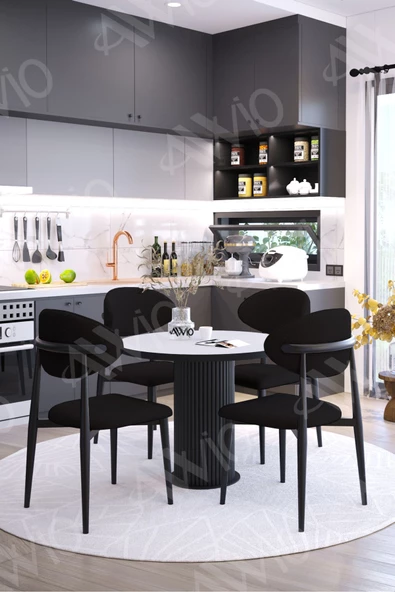 AVVİO TALEX PTT Ayak SİYAH Polo Metal Sandalye 90X90 Yemek Masası Mutfak Masası Masa Sandalye Takımı - Resim 2