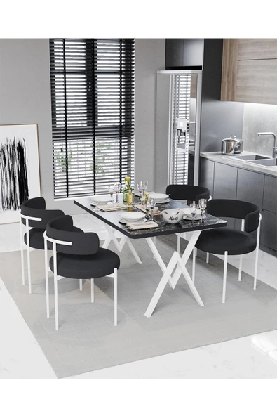 AVVİO Majer Beyaz Teddy Sandalye 80x120 Yemek Masası Mutfak Masası 4 Kişilik Masa Sandalye Takımı ürün görseli