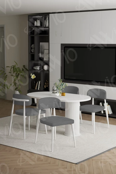 AVVİO LAVİN Beyaz PTT Ayak Polo Metal Sandalye 80X140 Yemek Masası Mutfak Masası Masa Sandalye Takımı - Resim 2