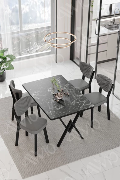 AVVİO Pedra ELMA Sandalye 80x120 Yemek Masası Mutfak Masası 4 Kişilik Masa Sandalye Takımı ürün görseli