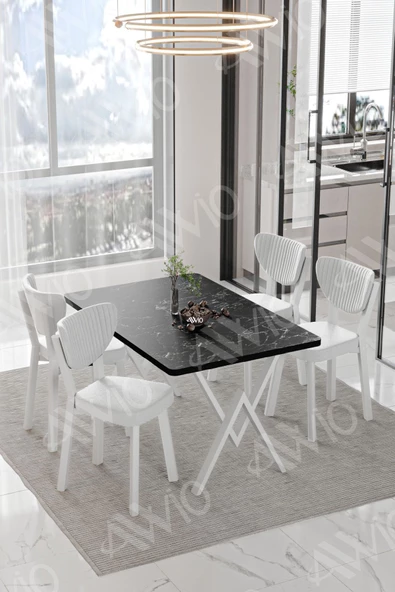 AVVİO PARLA Beyaz Elma Sandalye 80x120 Yemek Masası Mutfak Masası 4 Kişilik Masa Sandalye Takımı - Resim 2
