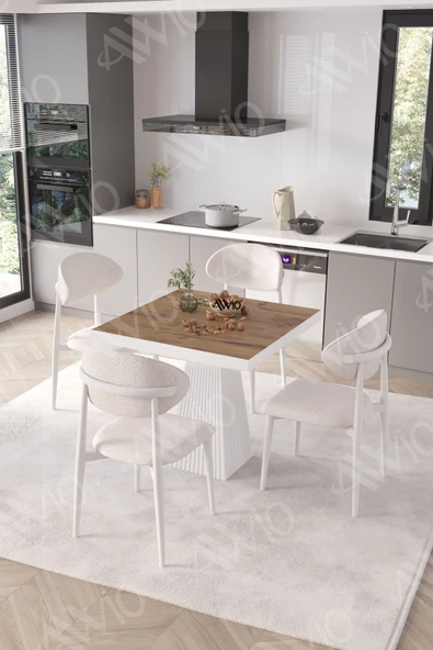 AVVİO Essen Beyaz Polo Metal Sandalye 90X90 Kare  Yemek Masası Mutfak Masası Masa Sandalye Takımı - Resim 2