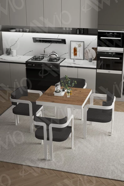 AVVİO DORA Lake Mdf Ayak Tokyo Demonte Sandalye 80x80 Yemek Masası Mutfak Masası 4 Kişilik - Resim 2