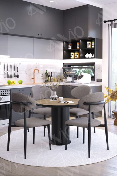 AVVİO AFYA PTT Ayak SİYAH Polo Metal Sandalye 90X90 Yemek Masası Mutfak Masası Masa Sandalye Takımı - Resim 2