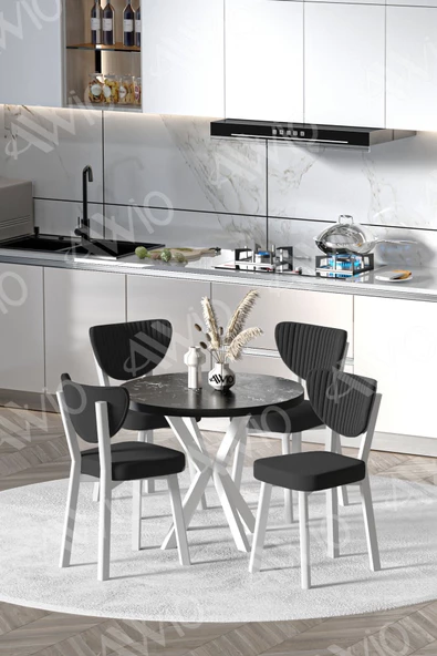 AVVİO Blanca Beyaz Elma Sandalye90X90 Yuvarlak Yemek Masası Mutfak Masası 4 Kişilik Masa Sandalye Takımı ürün görseli