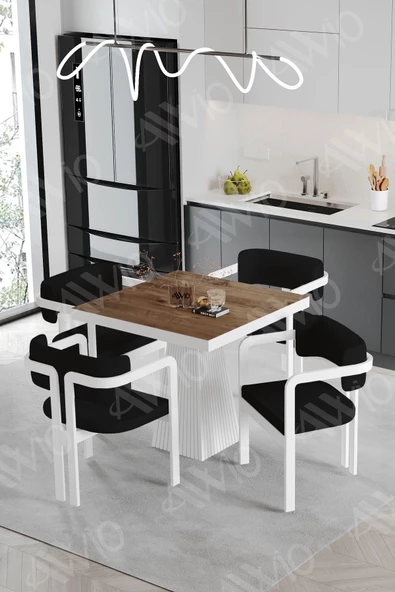 AVVİO DEMRE Lake Mdf Ayak Tokyo Demonte Sandalye 80x80 Yemek Masası Mutfak Masası 4 Kişilik