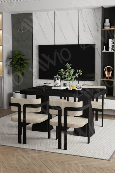 AVVİO Marble Lake Mdf Ayak Tokyo Demonte Sandalye 80x120 Yemek Masası Mutfak Masası 4 Kişilik - 2