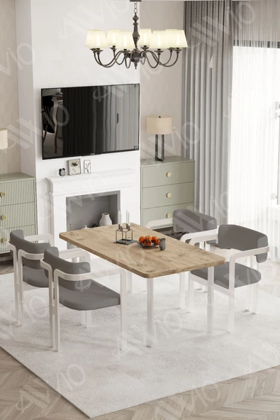 AVVİO Lucas Lake Mdf Ayak Tokyo Demonte Sandalye 80x120 Yemek Masası Mutfak Masası 4 Kişilik ürün görseli