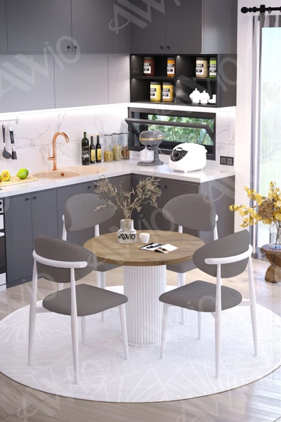 AVVİO BELLA PTT Ayak BEYAZ Polo Metal Sandalye 90X90 Yemek Masası Mutfak Masası Masa Sandalye Takımı ürün görseli