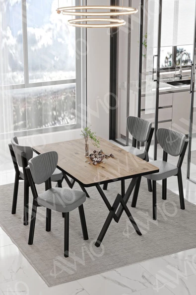 AVVİO Pedra ELMA Sandalye 80x120 Yemek Masası Mutfak Masası 4 Kişilik Masa Sandalye Takımı - Resim 2