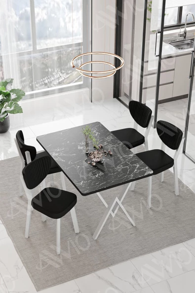 AVVİO Senta Beyaz Elma Sandalye 80x120 Yemek Masası Mutfak Masası 4 Kişilik Masa Sandalye Takımı - Resim 2