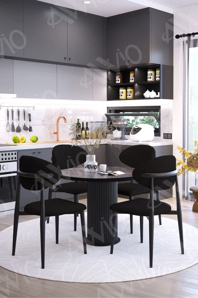 AVVİO TALEX PTT Ayak SİYAH Polo Metal Sandalye 90X90 Yemek Masası Mutfak Masası Masa Sandalye Takımı - Resim 2