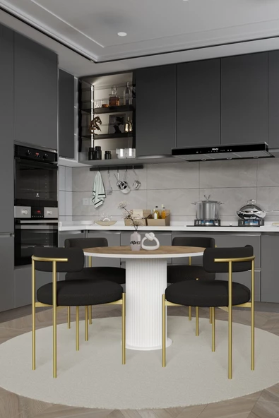 AVVİO LOREA  PTT Lake MDF Ayak 4'lü Teddy Sandalye 90X90  Masa Sandalye Takımı ( SANDALYE  BUKLE KUMAŞ) - Resim 2