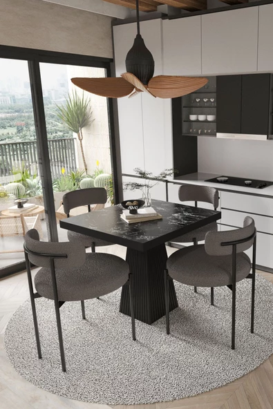 AVVİO Lago Siyah Lake Mdf Ayak 80x80 Yemek Masası Mutfak Masası 4 Kişilik Masa Takımı Teddy Sandalye ürün görseli