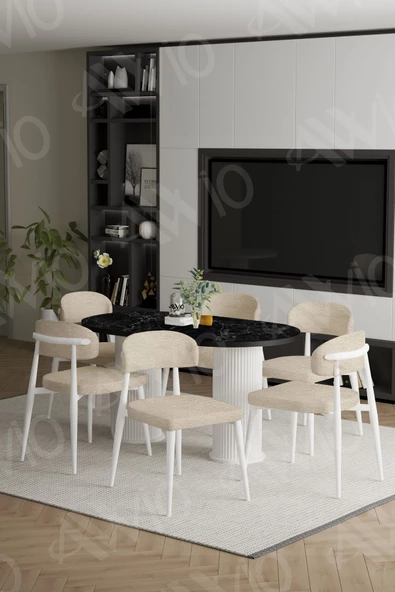 AVVİO PTT Ayak  BEYAZ Polo Metal Sandalye 80X160 Yemek Masası Mutfak Masası Masa Sandalye Takımı - Resim 2