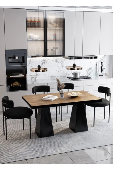 AVVİO Frame Lake MDF  Ayak Teddy Sandalye 80x120 Yemek Masası Mutfak Masası 4 Kişilik Masa Sandalye Takım ürün görseli