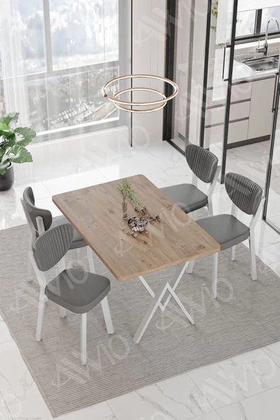 AVVİO Lionel Beyaz Elma Sandalye 80x120 Yemek Masası Mutfak Masası 4 Kişilik Masa Sandalye Takımı ürün görseli