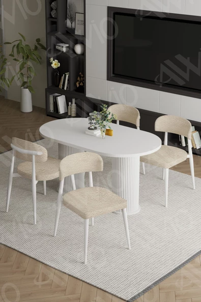 AVVİO LYON  Beyaz PTT Ayak Polo Metal Sandalye 80X140 Yemek Masası Mutfak Masası Masa Sandalye Takımı ürün görseli