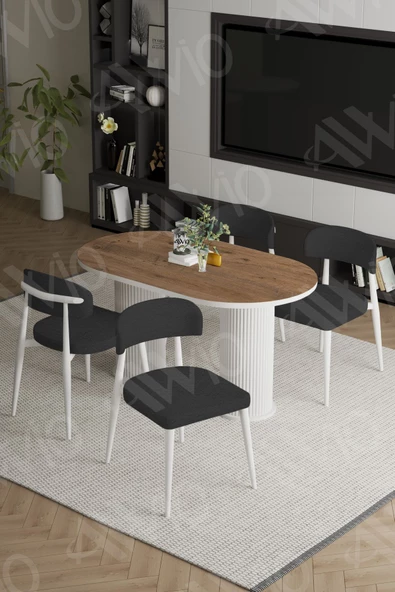 AVVİO ALESSA  Beyaz PTT Ayak Polo Metal Sandalye 80X140 Yemek Masası Mutfak Masası Masa Sandalye Takımı ürün görseli