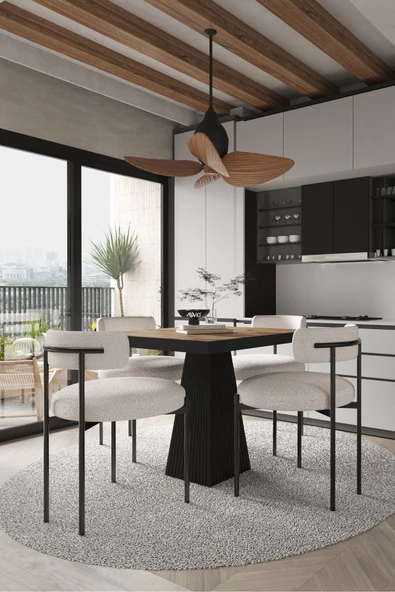 AVVİO Lago Siyah Lake Mdf Ayak 80x80 Yemek Masası Mutfak Masası 4 Kişilik Masa Takımı Teddy Sandalye - Resim 2