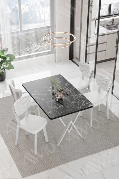 AVVİO PARLA Beyaz Elma Sandalye 80x120 Yemek Masası Mutfak Masası 4 Kişilik Masa Sandalye Takımı ürün görseli